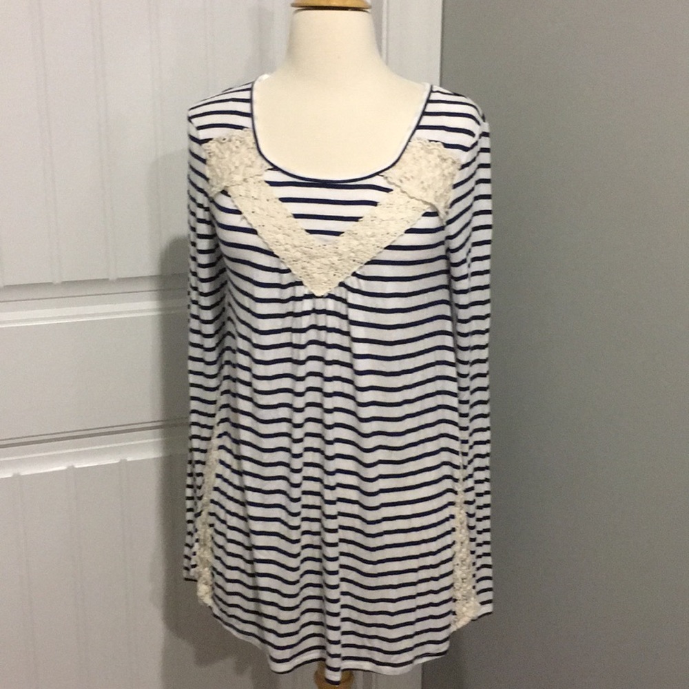 Red Camel Striped Lace Top